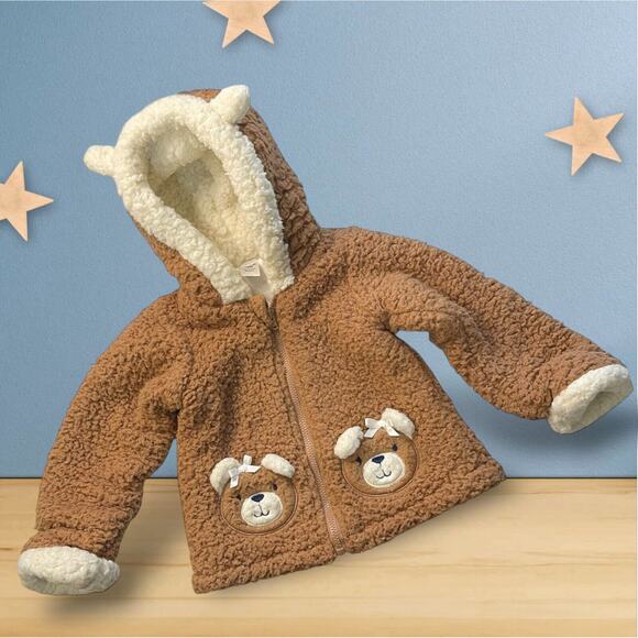 Baby Essentials 18M Sherpa Teddy Bear Hoodie Jacket Zip Up Brown Unisex - Picture 1 of 9